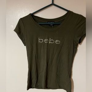 Army green Bebe rhinestone top